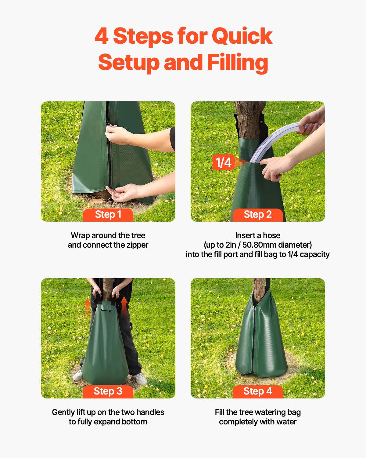 Tree Watering Bag, 4 Packs 20 Gallons Watering Bags for New Trees, 5-9 Hours Slow Release Refillable Tree Drip Irrigation Bags with Zipper, Durable Tree Watering System for Deep Root Targeting