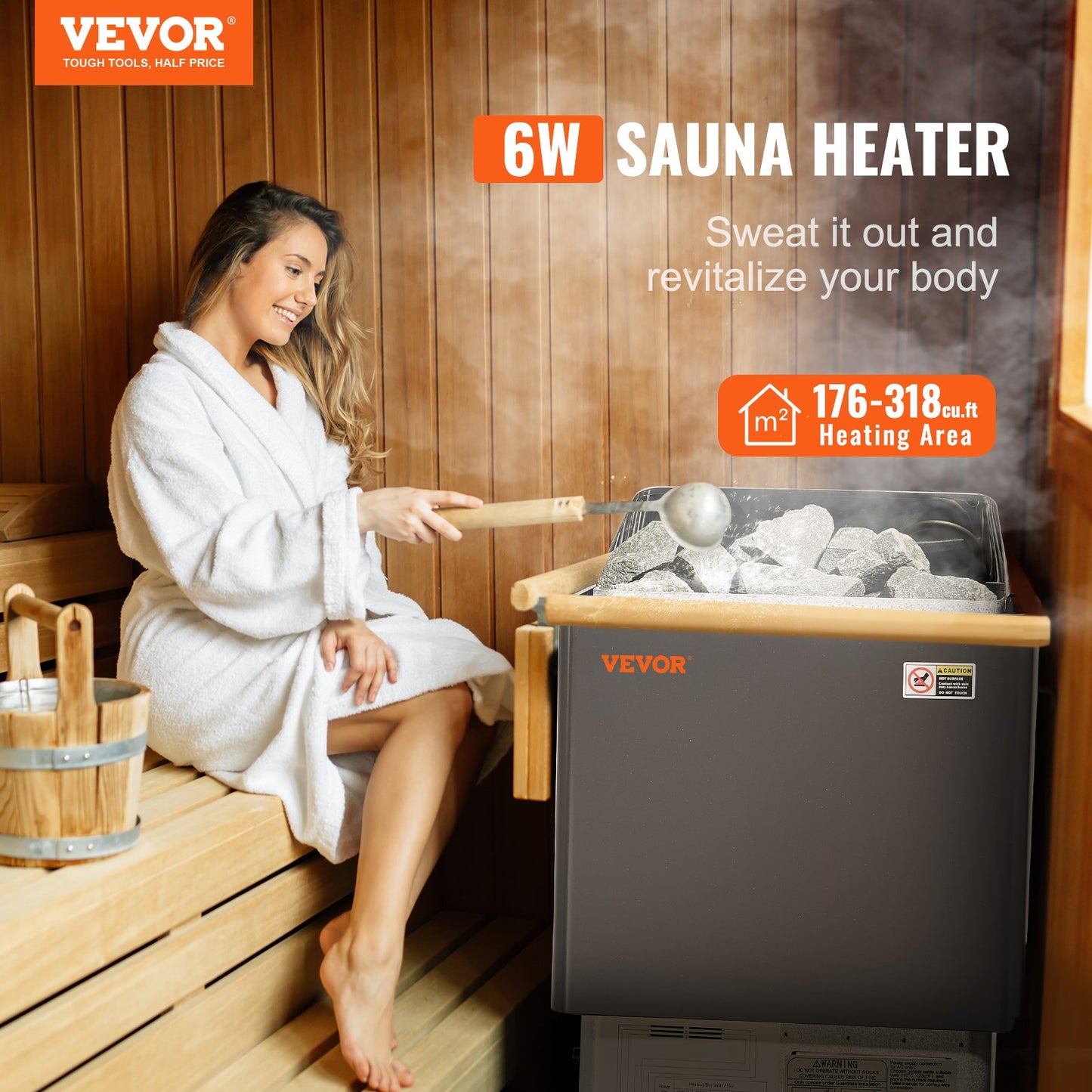 Sauna Heater, 6KW Electric Sauna Stove, 400V 3N Portable Indoor/Outdoor Sauna Heater with 3h Timer, Digital Controller for 5-9 m³ Home, Commercial Hotel Spa Shower Use, Max 110℃
