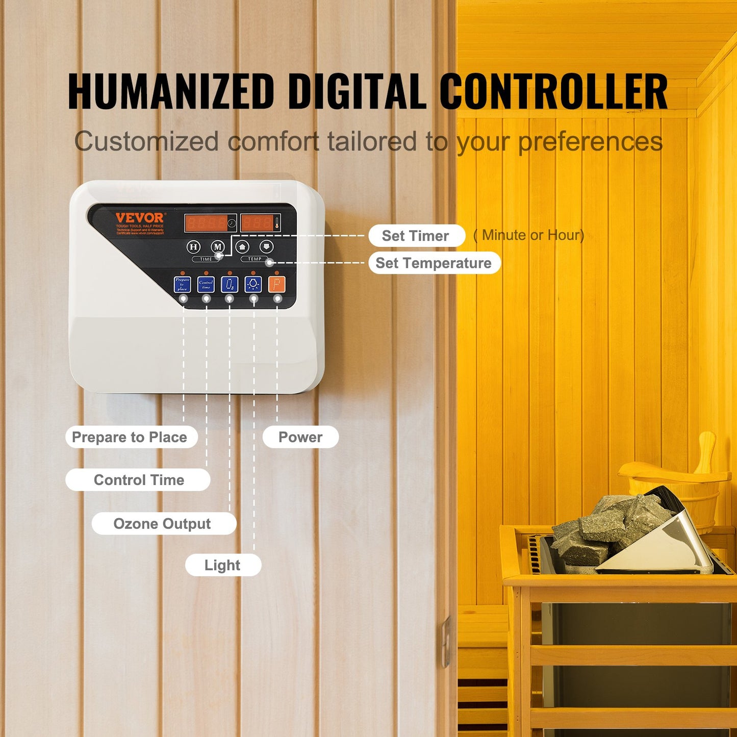 Sauna Heater, 6KW Electric Sauna Stove, 400V 3N Portable Indoor/Outdoor Sauna Heater with 3h Timer, Digital Controller for 5-9 m³ Home, Commercial Hotel Spa Shower Use, Max 110℃