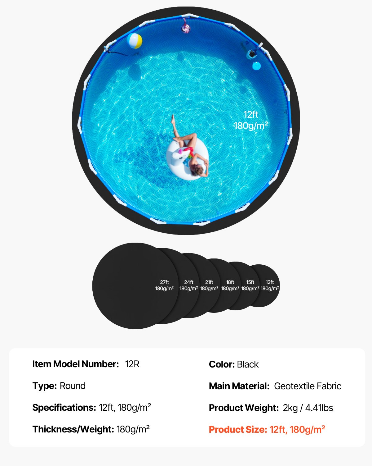 Runde Poolfolienunterlage (3,66 m Durchmesser), extra dicke Unterlage für Aufstellpools, schützt vor Beschädigungen, aus recyceltem Geotextilmaterial, verlängert die Lebensdauer der Poolfolie