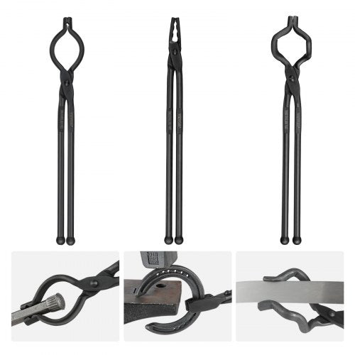 Blacksmith Tongs, 45.7 cm 3 PCS, V-Bit Bolt Tongs, Wolf Jaw Tongs and Z V-Bit Tongs, Carbon Steel Forge Tongs with A3 Steel Rivets, for Beginner and Seasoned Blacksmiths, Bladesmiths and Craftsmen