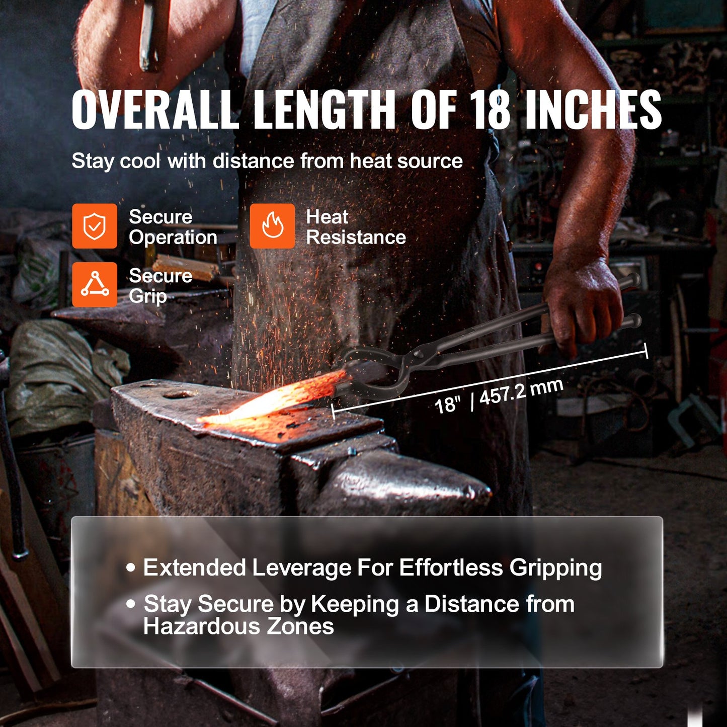 Blacksmith Tongs, 45.7 cm 3 PCS, V-Bit Bolt Tongs, Wolf Jaw Tongs and Z V-Bit Tongs, Carbon Steel Forge Tongs with A3 Steel Rivets, for Beginner and Seasoned Blacksmiths, Bladesmiths and Craftsmen