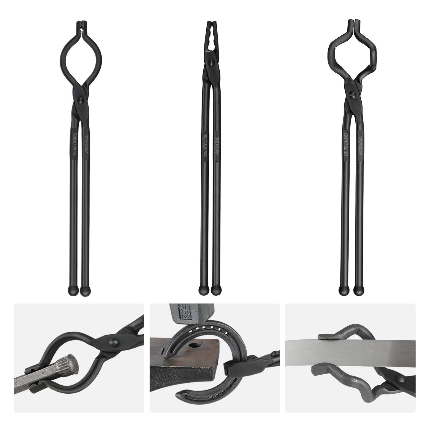Blacksmith Tongs, 45.7 cm 3 PCS, V-Bit Bolt Tongs, Wolf Jaw Tongs and Z V-Bit Tongs, Carbon Steel Forge Tongs with A3 Steel Rivets, for Beginner and Seasoned Blacksmiths, Bladesmiths and Craftsmen