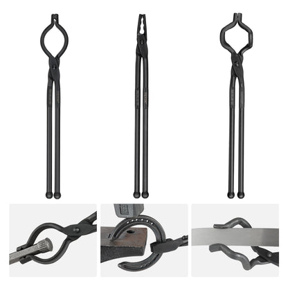 Blacksmith Tongs, 45.7 cm 3 PCS, V-Bit Bolt Tongs, Wolf Jaw Tongs and Z V-Bit Tongs, Carbon Steel Forge Tongs with A3 Steel Rivets, for Beginner and Seasoned Blacksmiths, Bladesmiths and Craftsmen