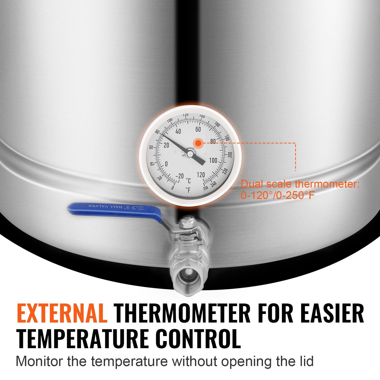 Stainless Steel Kettle, 60.6 L Brewing Pot, Tri Ply Bottom for Beer, Brew Kettle Pot, Home Brewing Supplies Includes Lid, Handle, Thermometer, Ball Valve Spigot, Filter, Filter Tray