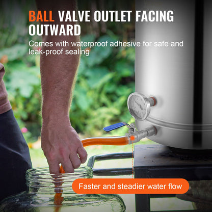 Stainless Steel Kettle, 60.6 L Brewing Pot, Tri Ply Bottom for Beer, Brew Kettle Pot, Home Brewing Supplies Includes Lid, Handle, Thermometer, Ball Valve Spigot, Filter, Filter Tray