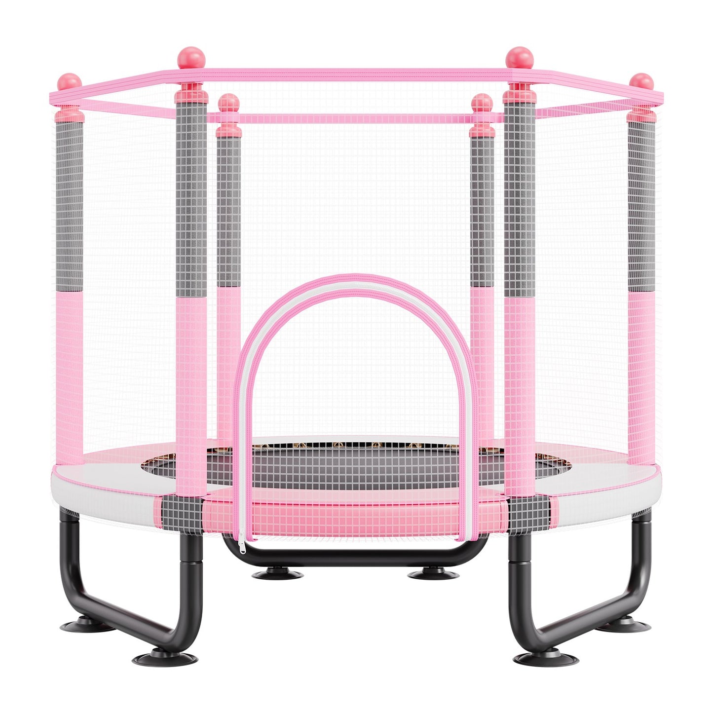 60" Kids Trampoline, 5FT Indoor Outdoor Trampoline, Mini Toddler Recreational Trampolinewith Safety Enclosure Net and Basketball Hoop, Birthday Gifts Christmas Toys for 3+ Years Children, Pink
