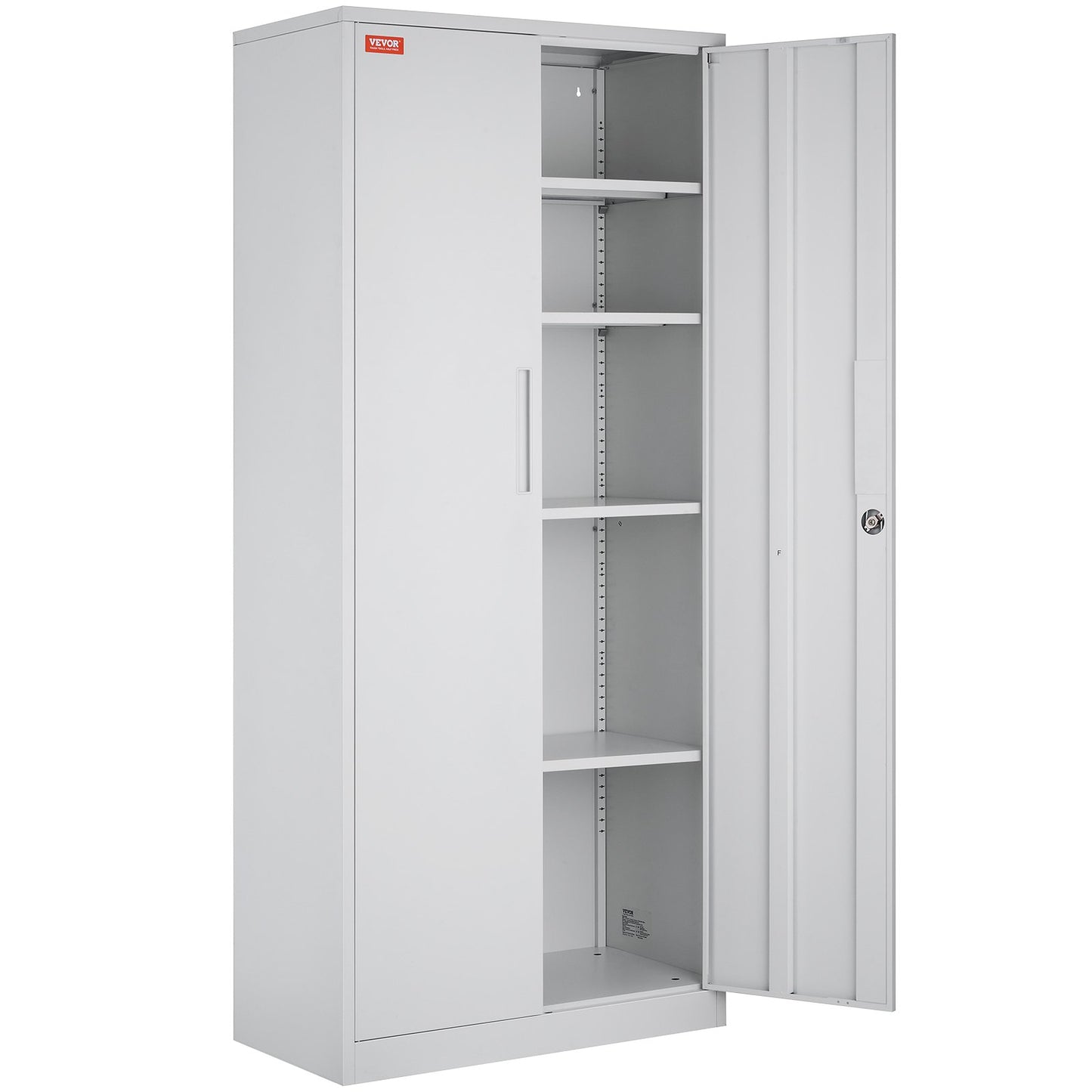 Metal Storage Cabinet, Steel Locking Storage Cabinet with 2 Magnetic Doors and 4 Adjustable Shelves, 71'' Metal Cabinet 200 lbs Capacity per Shelf with 3 Keys, for Office, Home, Garage, White