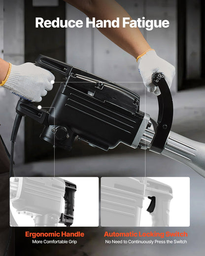 Demolition Jack Hammer, 2800 W Powerful Electric Jackhammer, 1200 BPM Concrete Breaker with 3 Chisels, a Clay Spade, Carrying Case, Gloves, for Concrete, Wall, Brick, Tile and Foundation