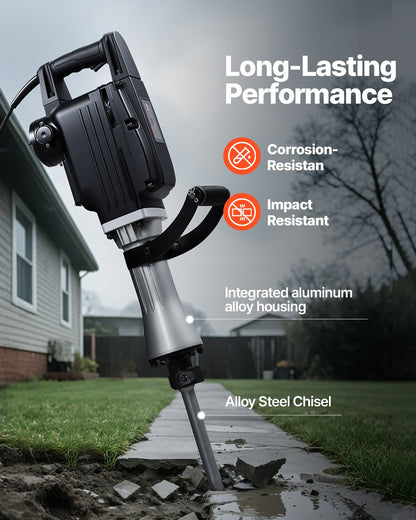 Demolition Jack Hammer, 2800 W Powerful Electric Jackhammer, 1200 BPM Concrete Breaker with a Point Chisel, a Flat Chisel, Carrying Case, Gloves, for Concrete, Wall, Brick, Tile and Foundation