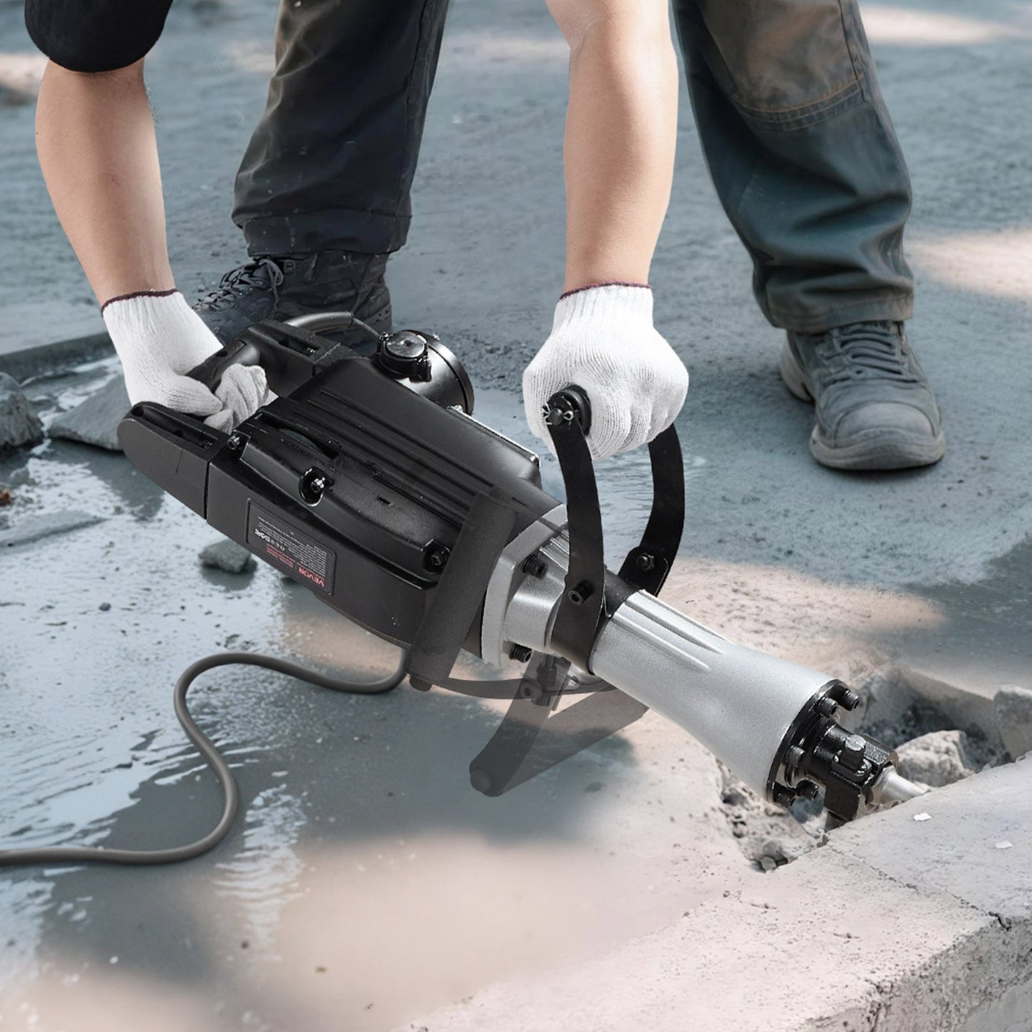 Demolition Jack Hammer, 2800 W Powerful Electric Jackhammer, 1200 BPM Concrete Breaker with a Point Chisel, a Flat Chisel, Carrying Case, Gloves, for Concrete, Wall, Brick, Tile and Foundation