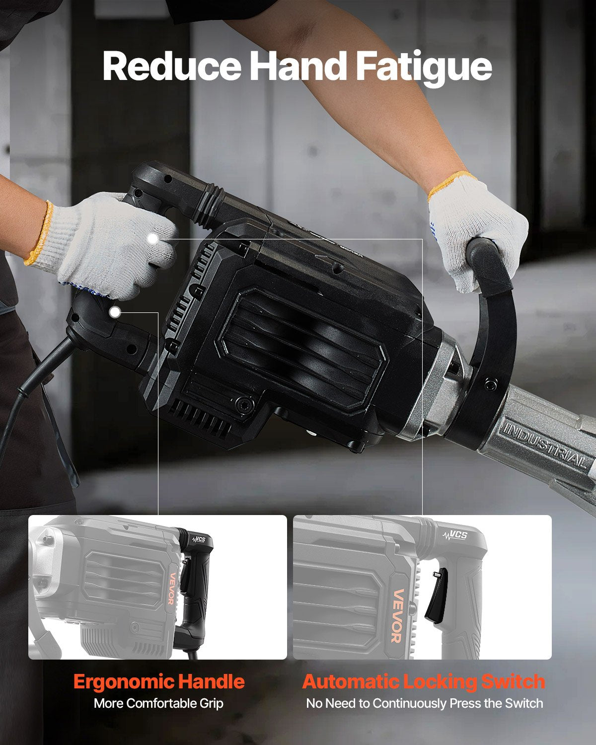 Demolition Jack Hammer, 3000 W Powerful Electric Jackhammer, 1700 BPM Concrete Breaker with a Point Chisel, Carrying Case, Gloves, Goggles, for Concrete, Wall, Brick, Tile and Foundation