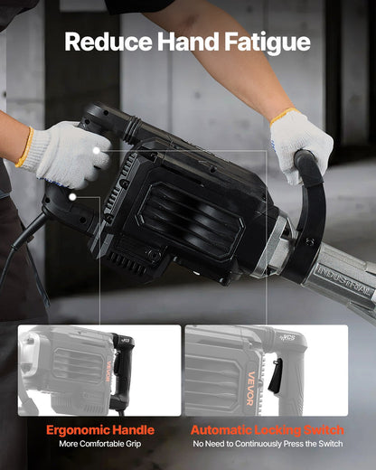 Demolition Jack Hammer, 3000 W Powerful Electric Jackhammer, 1700 BPM Concrete Breaker with a Point Chisel, Carrying Case, Gloves, Goggles, for Concrete, Wall, Brick, Tile and Foundation