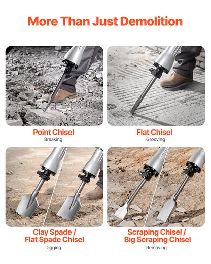 Demolition Jack Hammer Concrete Breaker 2200W Electric Hammer 6 Chisel Bits