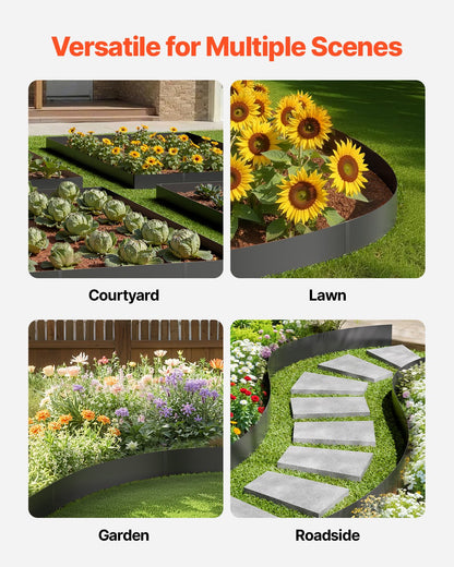 Steel Landscape Edging, 3 Packs 40 x 8 in Rust-Resistant Metal Landscape Edging, Bendable Garden Edging Border, Heavy Duty Lawn Edging, Easy-to-Install, Flower Bed Yard Pathway Divider Black