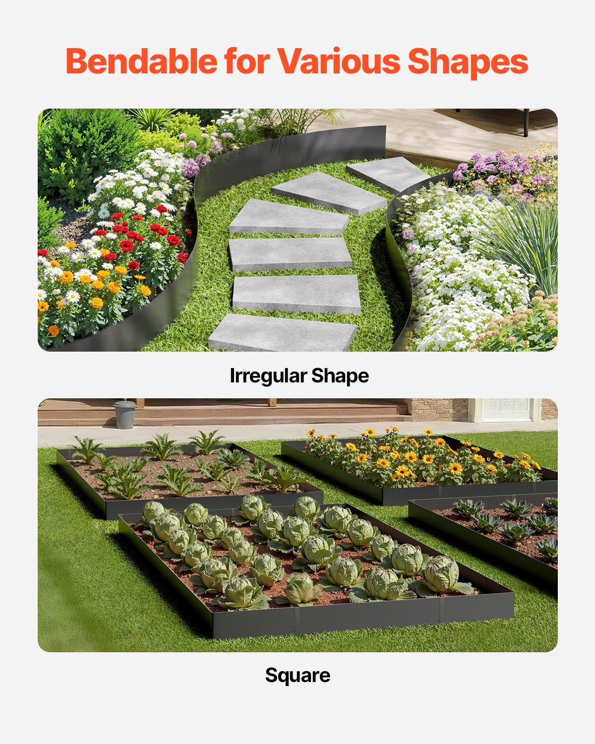 Steel Landscape Edging, 3 Packs 40 x 6 in Rust-Resistant Metal Landscape Edging, Bendable Garden Edging Border, Heavy Duty Lawn Edging, Easy-to-Install, Flower Bed Yard Pathway Divider Black