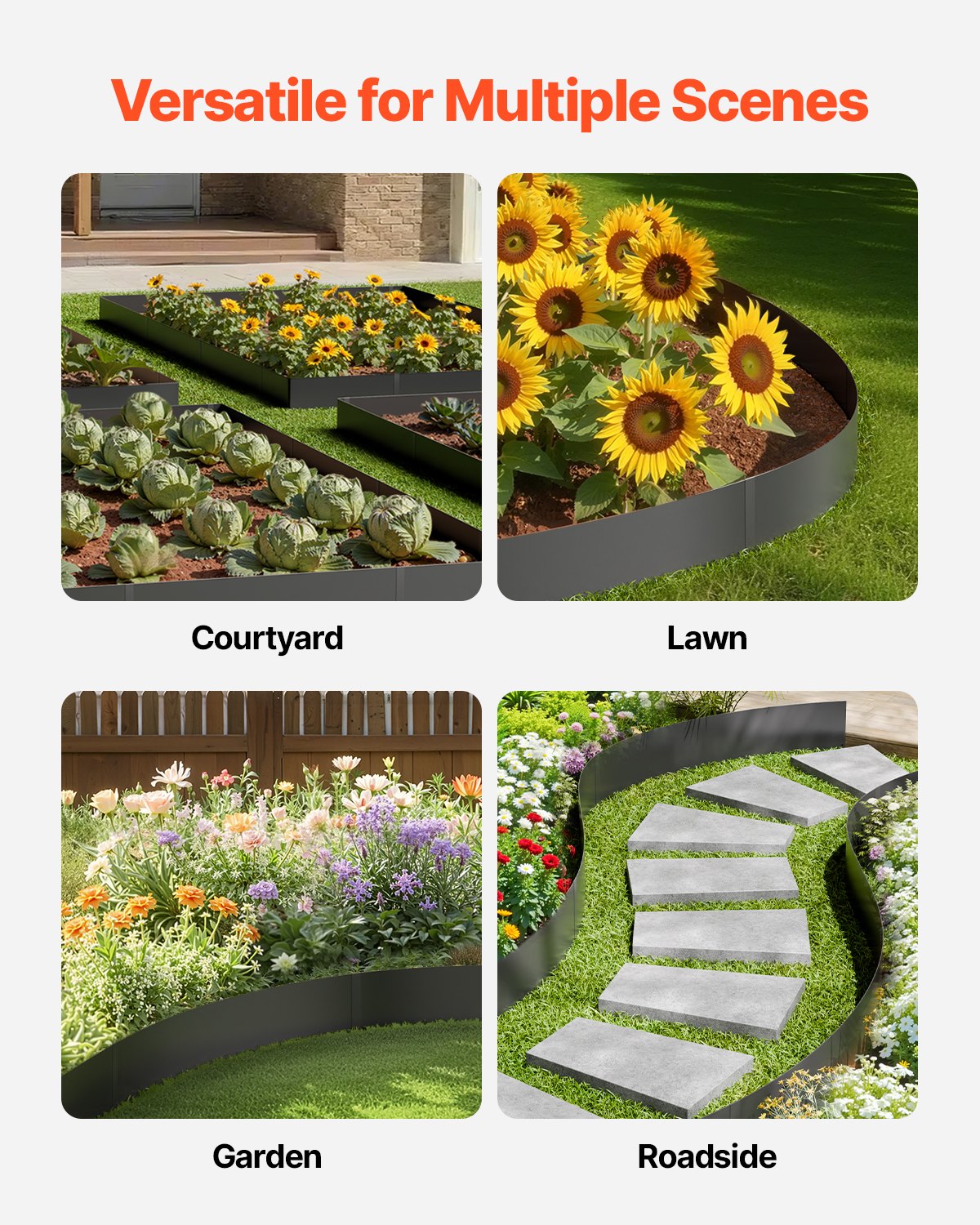 Steel Landscape Edging, 3 Packs 40 x 6 in Rust-Resistant Metal Landscape Edging, Bendable Garden Edging Border, Heavy Duty Lawn Edging, Easy-to-Install, Flower Bed Yard Pathway Divider Black