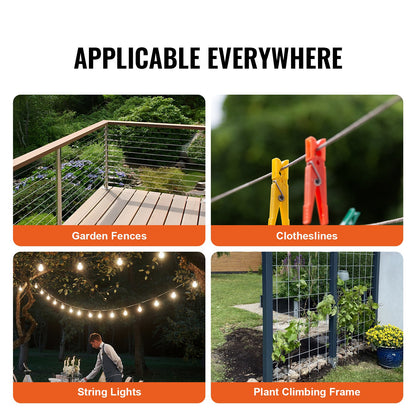 Drahtseil, 1/4" 250 ft (ca. 76 m) verzinktes Kohlenstoffstahlseil mit Handschuhen, Bruchfestigkeit 7000 lbs (ca. 3175 kg), 7 x 19 Litzen, Marine- und Flugzeugqualität, für Handläufe, Treppen, Terrassen, Zäune und Außenbereiche