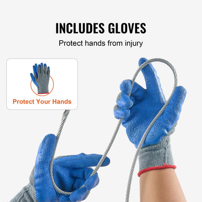 Drahtseil, 1/4" 250 ft (ca. 76 m) verzinktes Kohlenstoffstahlseil mit Handschuhen, Bruchfestigkeit 7000 lbs (ca. 3175 kg), 7 x 19 Litzen, Marine- und Flugzeugqualität, für Handläufe, Treppen, Terrassen, Zäune und Außenbereiche