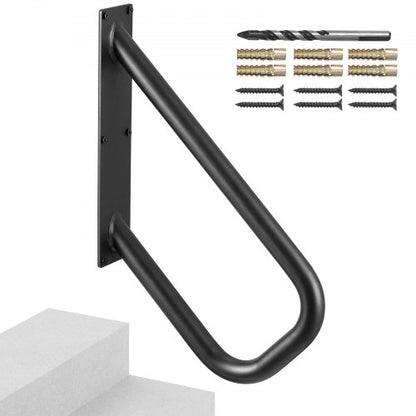 Handrails for Outdoor Steps, 18.9" Length 1.3"Pipe Wall Mount Safety Railings for 1-2 Steps, Stair Handrail with Matte Black Finished,for Garden,Yard and Garage & Elderly,Pregnant Women, Disable
