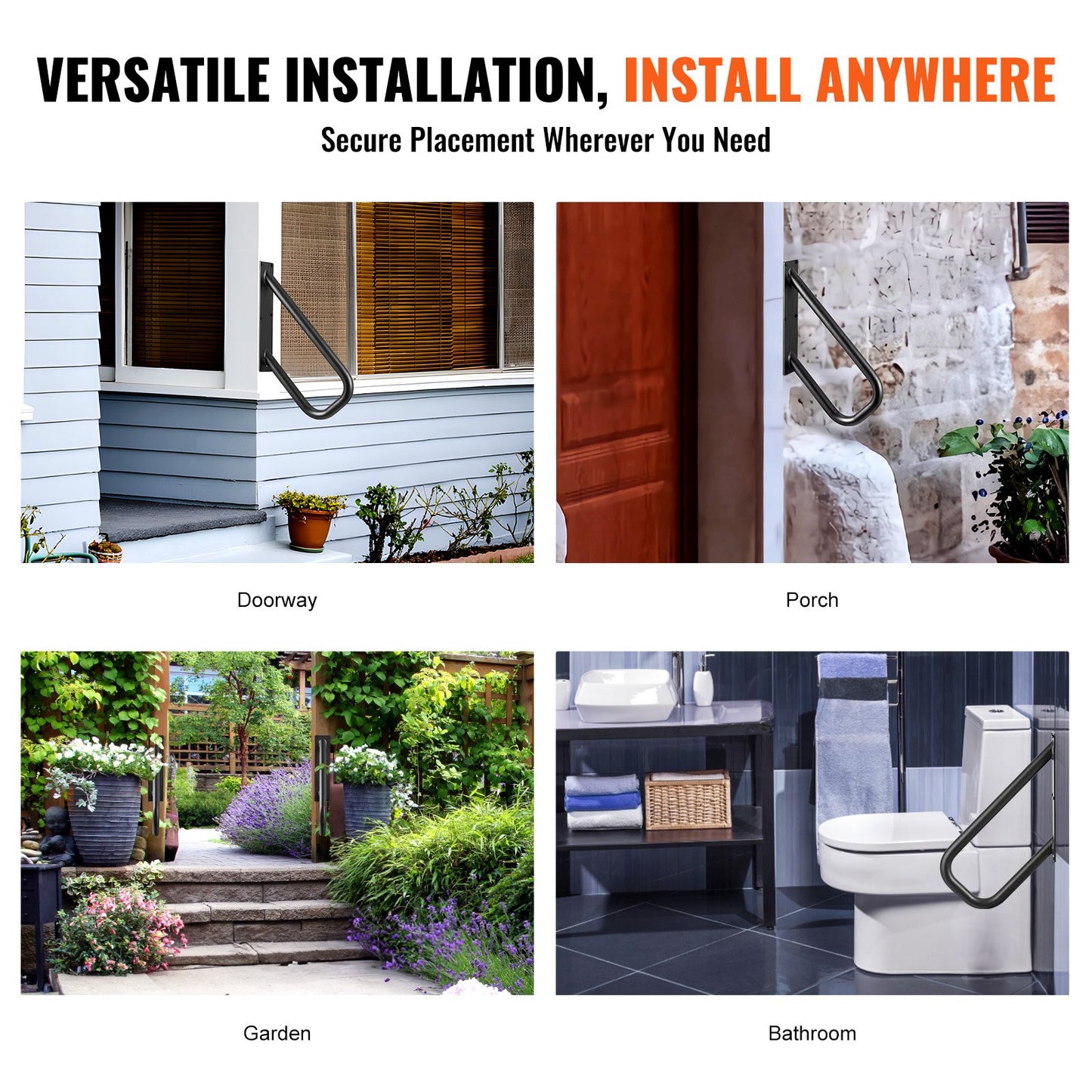 Handrails for Outdoor Steps, 18.9" Length 1.3"Pipe Wall Mount Safety Railings for 1-2 Steps, Stair Handrail with Matte Black Finished,for Garden,Yard and Garage & Elderly,Pregnant Women, Disable