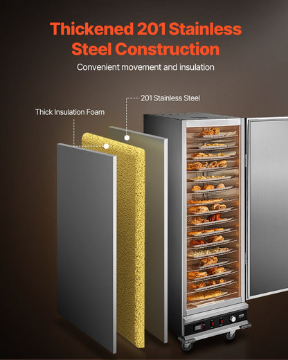 Hot Box Food Warmer, 16-Tier Large Concession Warmer with Water Tray, Single-door and Adjustable Shelves, Stainless Steel Food Warmer Cabinet, Ideal for Storing Pizza, Chicken, Restaurant