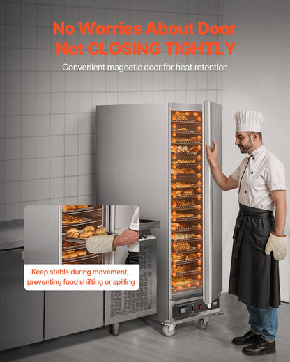 Hot Box Food Warmer, 16-Tier Large Concession Warmer with Water Tray, Single-door and Adjustable Shelves, Stainless Steel Food Warmer Cabinet, Ideal for Storing Pizza, Chicken, Restaurant