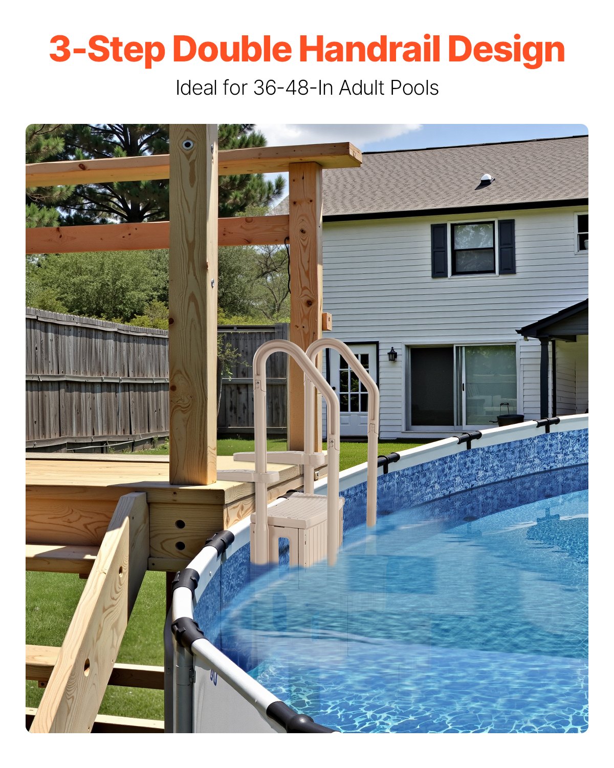 Swimming Pool Ladder, 3-Step Double Handrails Stairs with Non-slip Heavy Duty Steps, Max Load Capacity 400 lbs, for 36-48 Inch Inground & Above-ground Pools of Any Decking Surface, Taupe