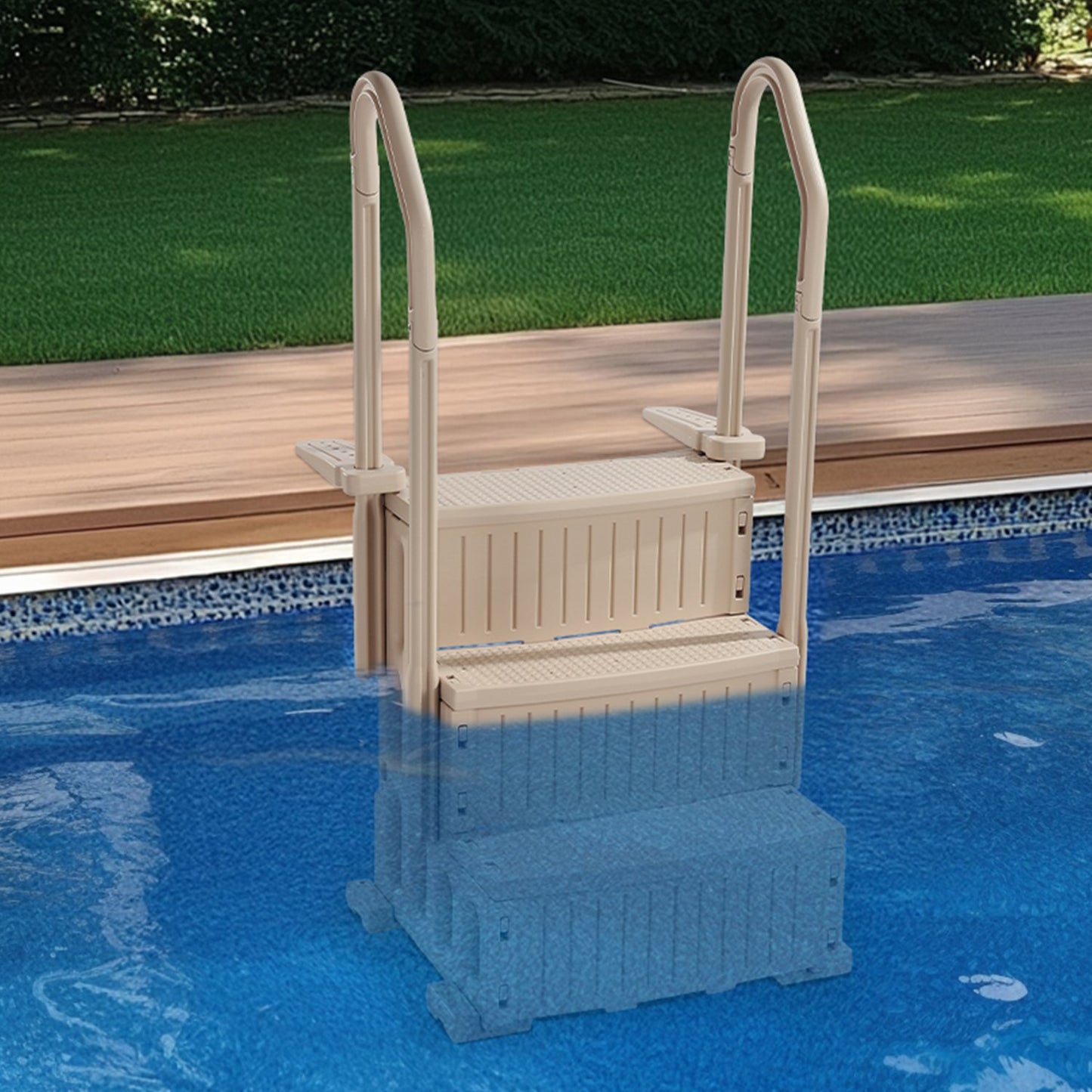 Swimming Pool Ladder, 3-Step Double Handrails Stairs with Non-slip Heavy Duty Steps, Max Load Capacity 400 lbs, for 36-48 Inch Inground & Above-ground Pools of Any Decking Surface, Taupe