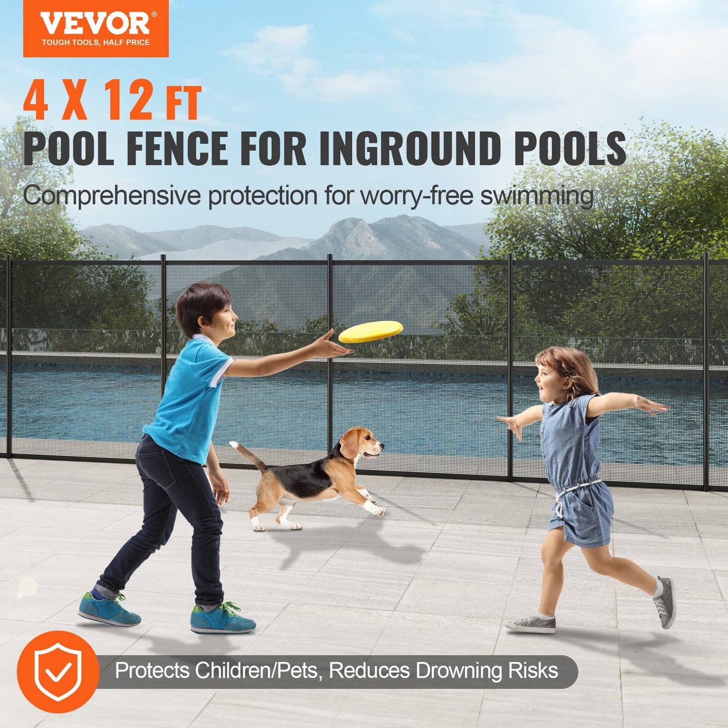 Pool Fence, 1.2 x 3.7 m Pool Fences for Inground Pools, Removable Child Safety Pool Fencing, Easy DIY Installation Swimming Pool Fence, 340gms Teslin PVC Pool Fence Mesh Protects Kids and Pets