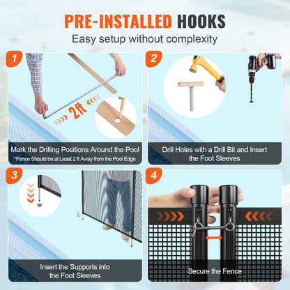 Pool Fence, 1.2 x 3.7 m Pool Fences for Inground Pools, Removable Child Safety Pool Fencing, Easy DIY Installation Swimming Pool Fence, 340gms Teslin PVC Pool Fence Mesh Protects Kids and Pets