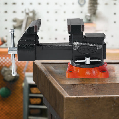 Bench Vise, 140 mm(5.5") Jaw Width, 140 mm(5.5") Max Jaw Opening Multipurpose Vise with 360°Swivel Locking Base, 71 mm(2.8") Throat Depth, Heavy Duty Ductile Iron Workbench Vise, Two-Way Jaws for Clamping Round Pipes