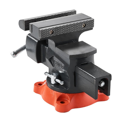 Bench Vise, 140 mm(5.5") Jaw Width, 140 mm(5.5") Max Jaw Opening Multipurpose Vise with 360°Swivel Locking Base, 71 mm(2.8") Throat Depth, Heavy Duty Ductile Iron Workbench Vise, Two-Way Jaws for Clamping Round Pipes
