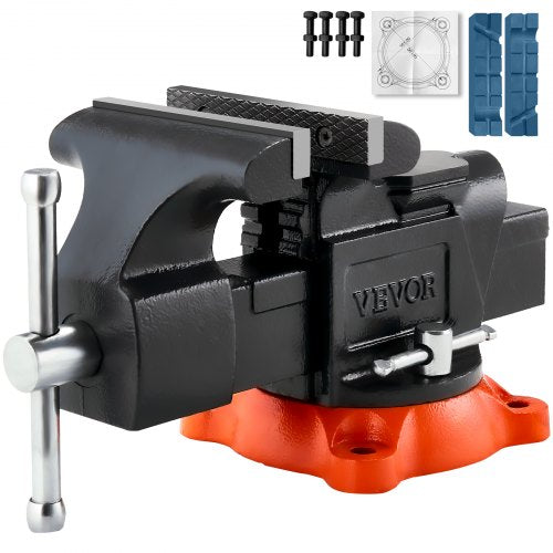 Bench Vise, 127 mm(5") Jaw Width, 127 mm(5") Max Jaw Opening Multipurpose Vise with 360°Swivel Locking Base, 71 mm(2.8") Throat Depth, Heavy Duty Ductile Iron Workbench Vise with Anvil, for Clamping Round Pipes