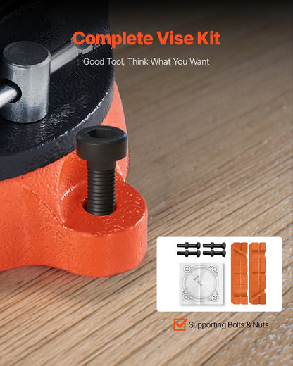 Bench Vise, 203 mm(8") Jaw Width, 203 mm(8") Max Jaw Opening Multipurpose Vise with 360°Swivel Locking Base, 94 mm(3.7") Throat Depth, Heavy Duty Ductile Iron Workbench Vise, Two-Way Jaws for Clamping Round Pipes