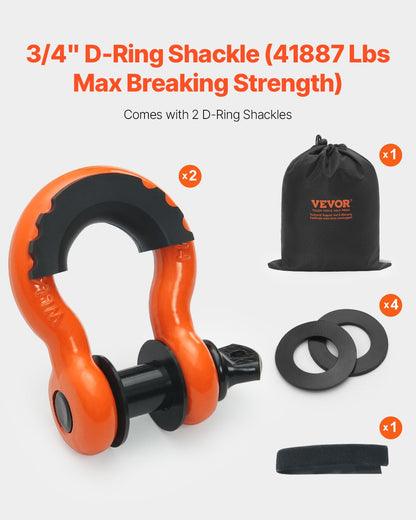 Heavy Duty Tow Strap Recovery Kit 76.2 mm x 6.1 m (MBS-16329 kg) Tree Saver Winch Strap, Triple Reinforced Loop & Protective Sleeves & Storage Bag, 19 mm D-Ring Shackles, for Truck Jeep SUV ATV