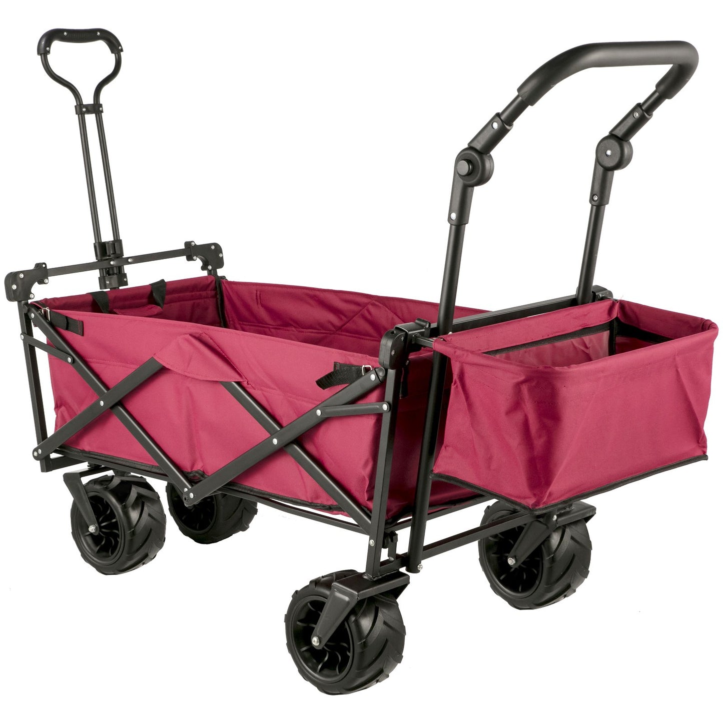 Collapsible Wagon with Removable Canopy, 220lbs Heavy Duty Foldable Beach Wagon with Big Wheels, Folding Outdoor Utility Wagon Garden Cart with Adjustable Push Pulling Handles