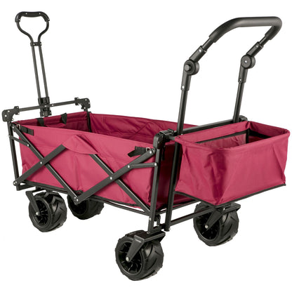 Collapsible Wagon with Removable Canopy, 220lbs Heavy Duty Foldable Beach Wagon with Big Wheels, Folding Outdoor Utility Wagon Garden Cart with Adjustable Push Pulling Handles