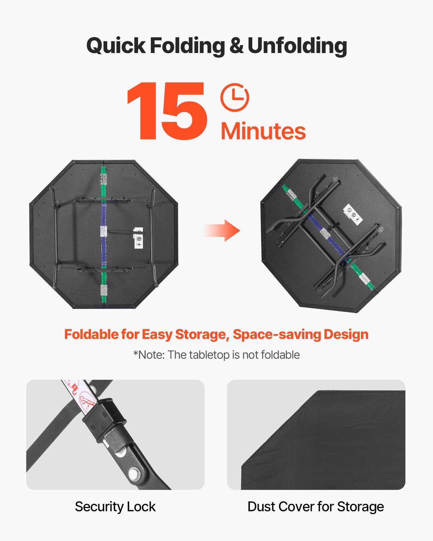 Foldable Poker Table, 8 Player 1220 mm Folding Casino Leisure Table with Padded Rails & Cup Holders, Octagonal Portable Game Tables with Felt & Metal Legs, for Texas Hold'em Game and Blackjack