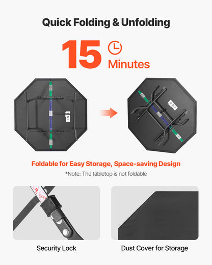 Foldable Poker Table, 8 Player 1220 mm Folding Casino Leisure Table with Padded Rails & Cup Holders, Octagonal Portable Game Tables with Felt & Metal Legs, for Texas Hold'em Game and Blackjack