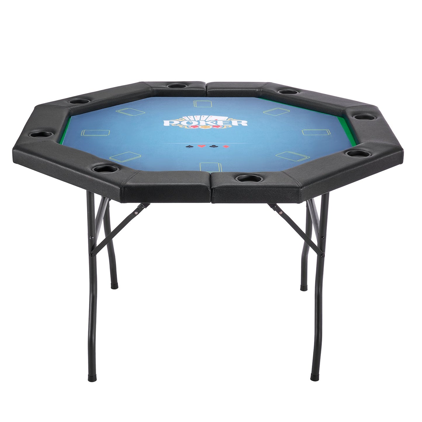 Foldable Poker Table, 8 Player 1220 mm Folding Casino Leisure Table with Padded Rails & Cup Holders, Octagonal Portable Game Tables with Felt & Metal Legs, for Texas Hold'em Game and Blackjack