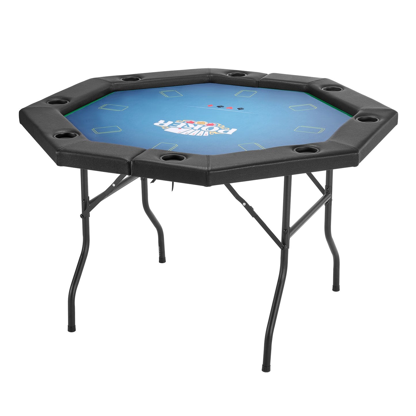 Foldable Poker Table, 8 Player 1220 mm Folding Casino Leisure Table with Padded Rails & Cup Holders, Octagonal Portable Game Tables with Felt & Metal Legs, for Texas Hold'em Game and Blackjack