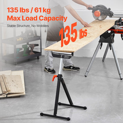 2-Pack Roller Stands, 135 lb Load Capacity, 26.8-42.5" Adjustable Height, Folding Heavy Duty Design with 11.5 in Polished Steel Roller Head, for Table Saw Outfeed Woodworking Extension Support