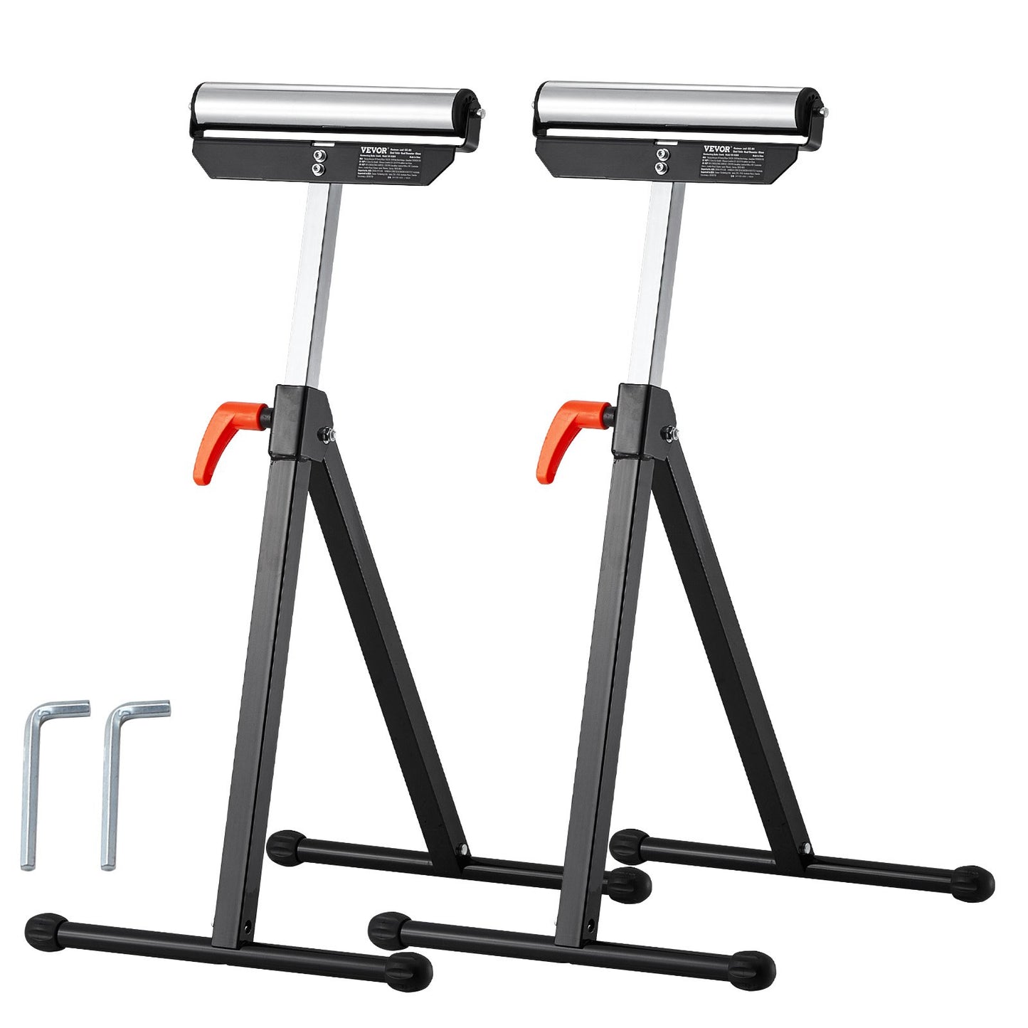 2-Pack Roller Stands, 135 lb Load Capacity, 26.8-42.5" Adjustable Height, Folding Heavy Duty Design with 11.5 in Polished Steel Roller Head, for Table Saw Outfeed Woodworking Extension Support