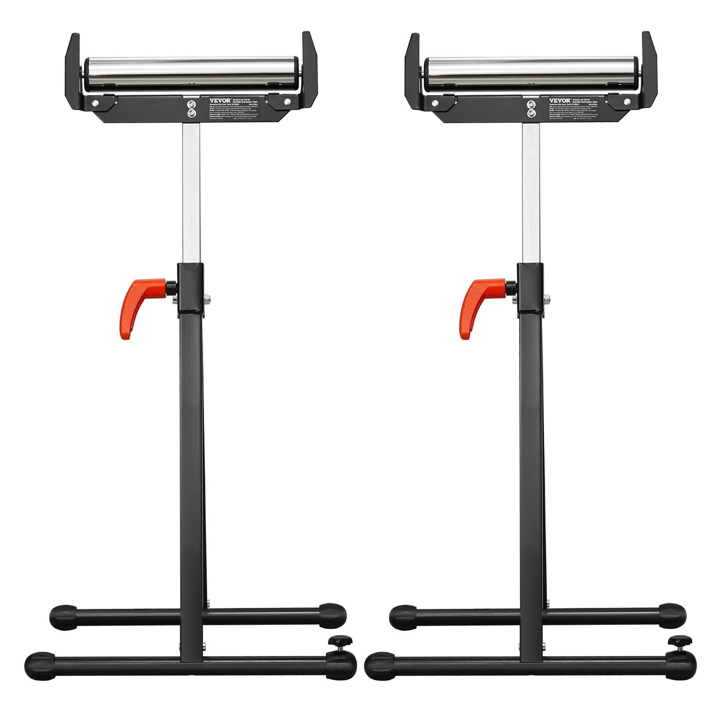 2-Pack Roller Stands, 113 kg/250 lbs Load Capacity, 686mm-1092mm / 27-43 in Adjustable Height, Folding Heavy Duty with Polished Steel Roller Head & Edge Guides, for Table Saw Outfeed Woodworking Extension Support