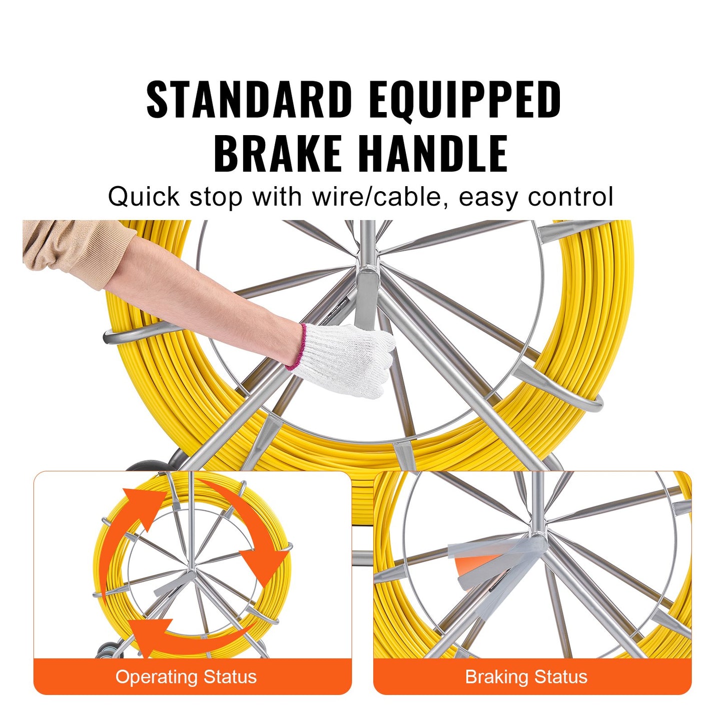 Fish Tape Puller Fiberglass 200mx7,9mm (656 ft 5/16 in) Wire Cable Running Duct Rodder