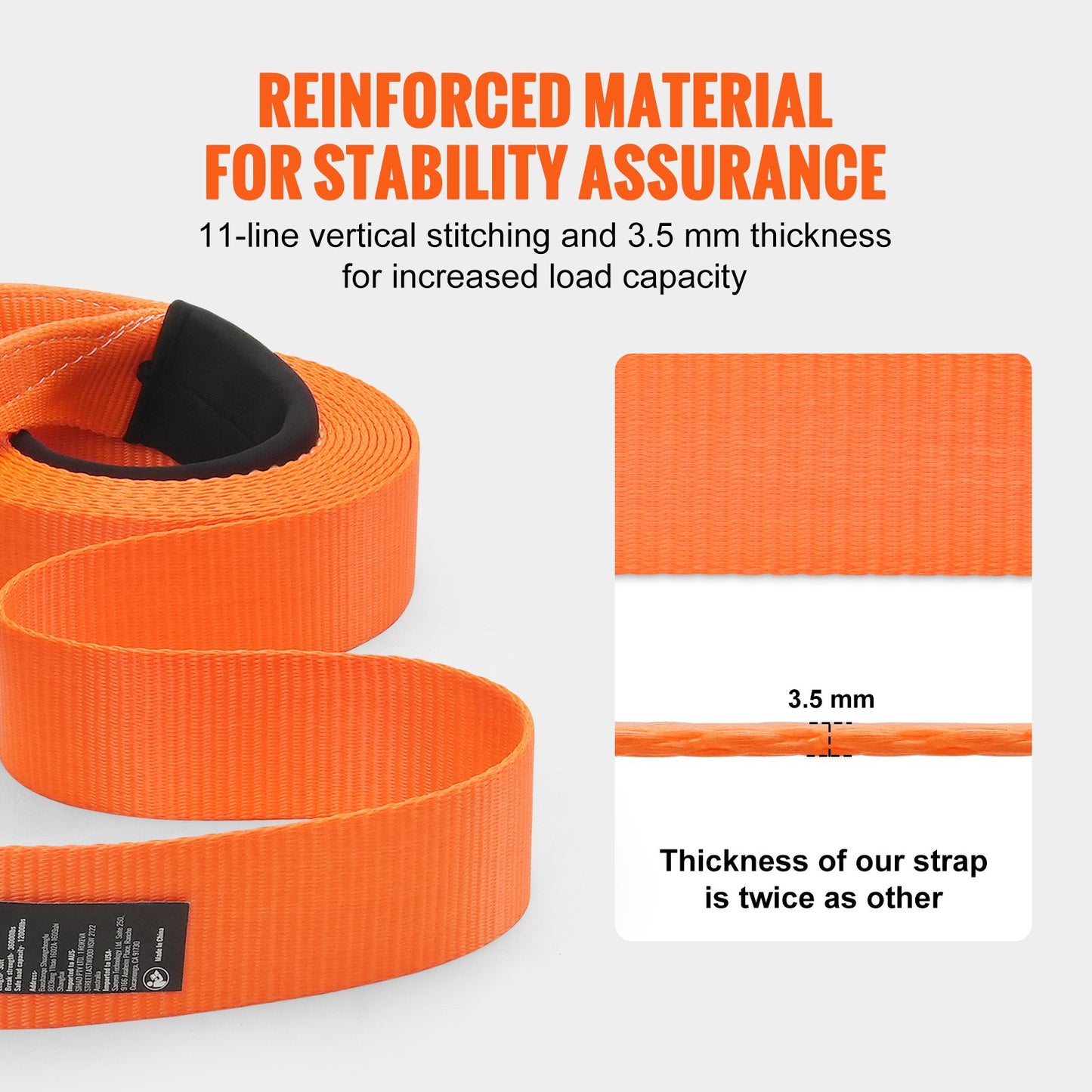 Polyester Heavy Duty Tow Strap Recovery Kit 3" x 30 ft/7.6 cm x 9.1 m (MBS-36,000 lbs/16,329 kg) Winch Strap, Triple Reinforced Loop, Snatch Strap + 2" (5.1 cm) Shackle Hitch Receiver + 3/4" (1.9 cm) D-Ring Shackles (2PCS) + Storage Bag