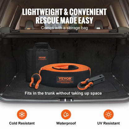 Polyester Heavy Duty Tow Strap Recovery Kit 3" x 30 ft/7.6 cm x 9.1 m (MBS-36,000 lbs/16,329 kg) Winch Strap, Triple Reinforced Loop, Snatch Strap + 2" (5.1 cm) Shackle Hitch Receiver + 3/4" (1.9 cm) D-Ring Shackles (2PCS) + Storage Bag