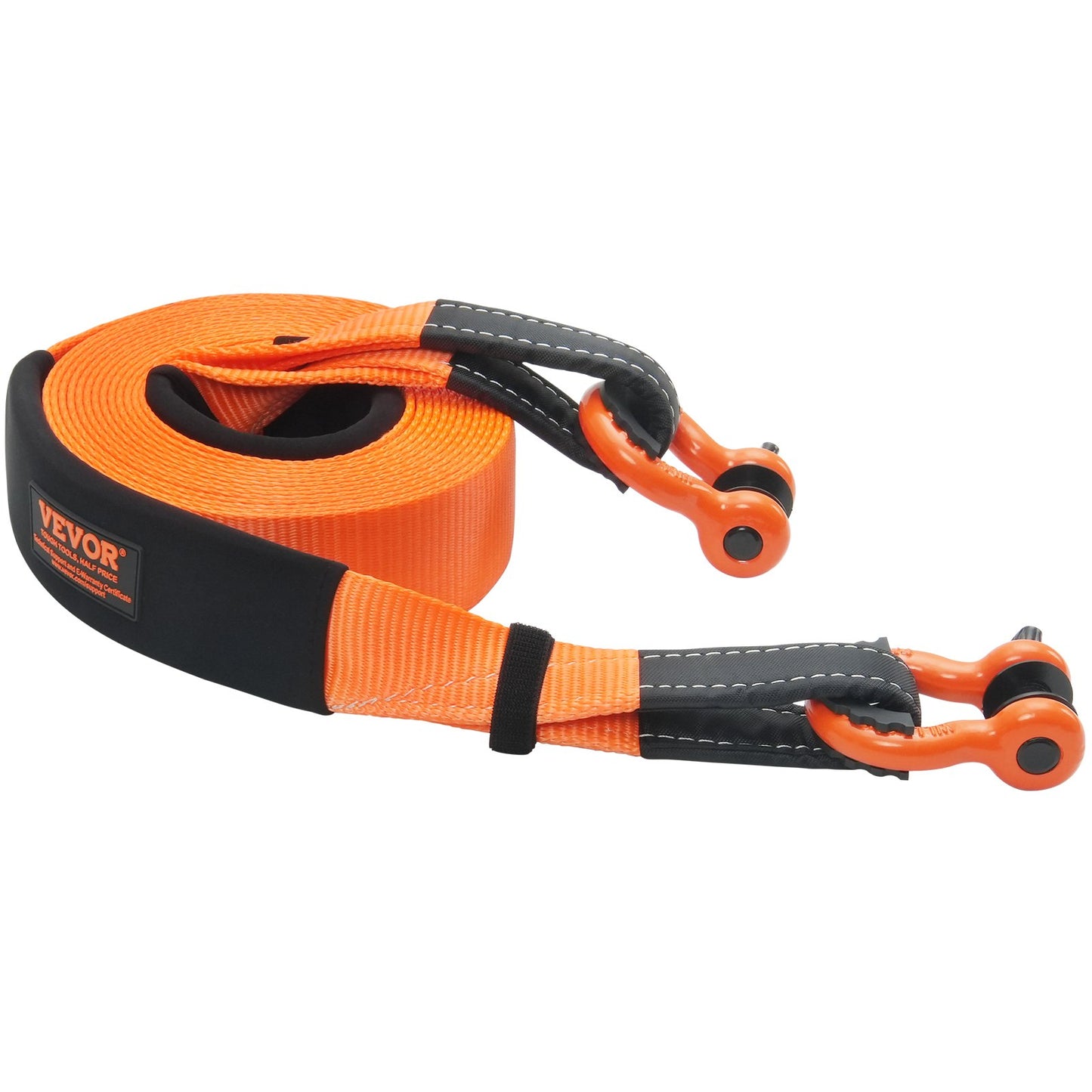 Polyester Heavy Duty Tow Strap Recovery Kit 3" x 30 ft/7.6 cm x 9.1 m (MBS-36,000 lbs/16,329 kg) Winch Strap, Triple Reinforced Loop, Snatch Strap + 2" (5.1 cm) Shackle Hitch Receiver + 3/4" (1.9 cm) D-Ring Shackles (2PCS) + Storage Bag