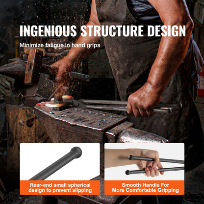 Blacksmith Tongs, 45.7 cm Wolf Jaw Tongs, Carbon Steel Forge Tongs with A3 Steel Rivets, for Horseshoes, Curved Shapes, Block Forgings, for Beginner and Seasoned Blacksmiths and Bladesmiths